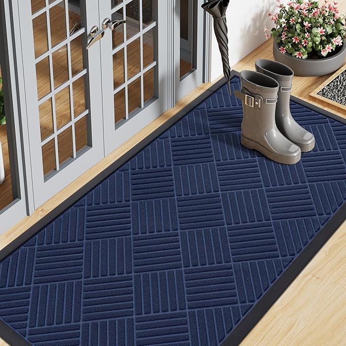 Smiry Front Door Mat Outside Entrance, Heavy Duty Outdoor Indoor Natural Rubber Doormat, Non Slip, Trap Dirt and Moisture, Easy Clean, Low Profile Patio Porch Entryway Mat, 71x23, Navy Blue