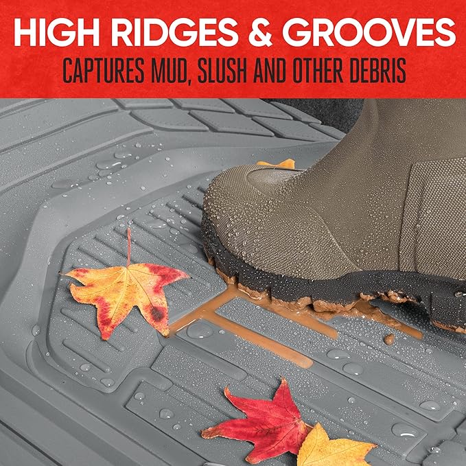 Motor Trend 943-GR FlexTough Defender Car Floor Mats -Next Generation Deep Dish Heavy Duty Contour Liners for Car SUV Truck & Van-All Weather Protection, Trim to Fit Most Vehicles Gray
