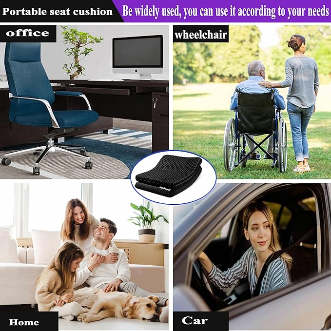 Plus Size Gel Seat Cushion, Extra Large and Thick, Seat Cushion for Pressure Relief for Back, Hip, Sciatica, Tailbone Pain, Use for The Office, Car, Wheelchair, Recliner, Truck, Trip, Stadium.(Black)