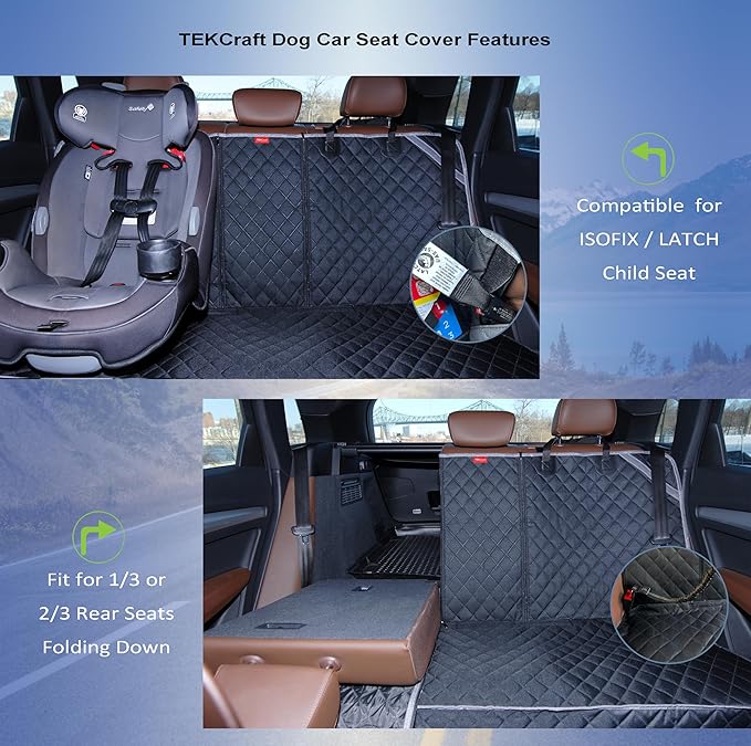 Dog Car Seat Cover Pet Back seat Cover for Dogs Rear Seat Cover Backseat Protector Auto Bench Covers Waterproof Protectors Universal Accessories fit for Cars SUVs Trucks