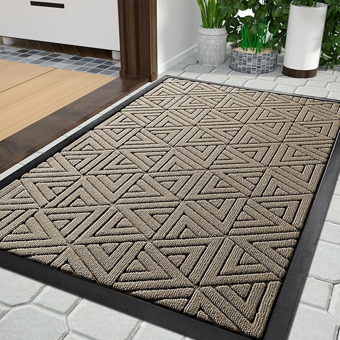 Yimobra Outdoor Mats for Front Door 29.5x17, Stops Mud & Dirt at Entrance, Fits Garage & Patio, All-Weather Waterproof Non Slip Outdoor Indoor Welcome Mat, Beige