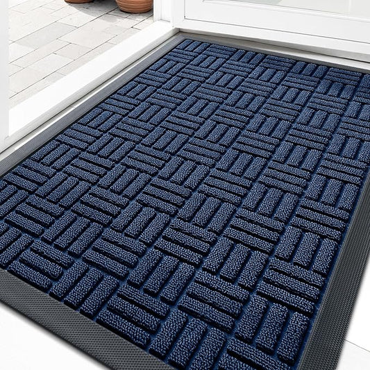 OLANLY Front Door Mat Outside Entrance 35x23, Absorbent, Heavy Duty Sturdy Natural Rubber Doormat Indoor Outdoor, Non-Slip, Stain and Fade Resistant, Low Profile Floor Mat for Entryway, Navy Blue