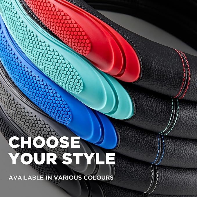 Road Comforts Car Steering Wheel Cover - Microfiber Leather Steering Wheel Wrap Sports 14.5-15 Inch Steering Wheel Cover Non-Slip for Men Women Black Color