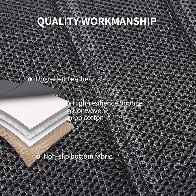 Leather 3D Foam Back Support Car Seat Covers Full Set Air Mesh Automotive Seat Covers, All Season Car Seat Cover Fit Automotive,SUV,Sedan,Van, Airbag Compatible Elegance (Grey)