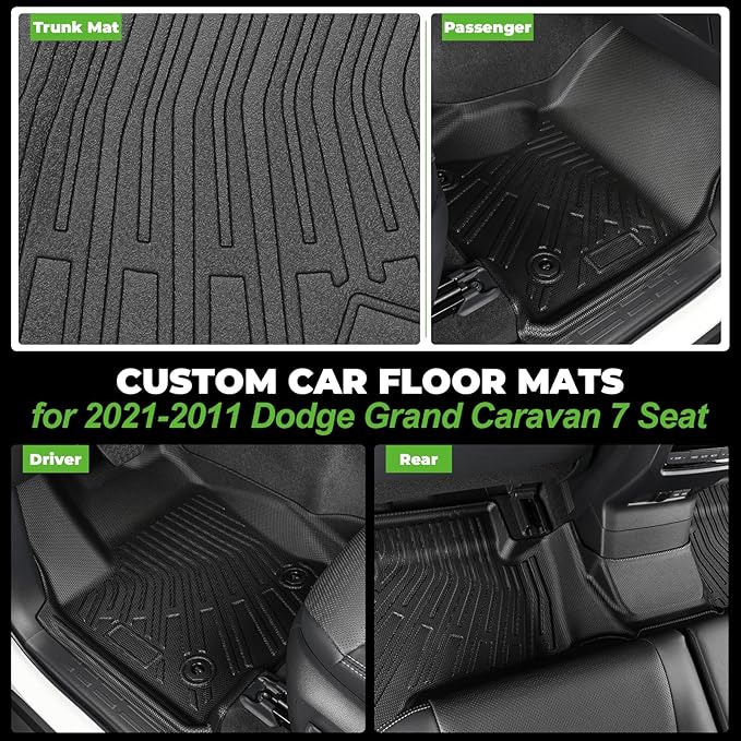 Floor Mats & Cargo Liner Set Fit for 2021-2011 Dodge Grand Caravan 7 Seat All Weather Protection TPE Anti-Slip Automotive Full Set Floor Liners Custom Dodge Grand Caravan Accessories