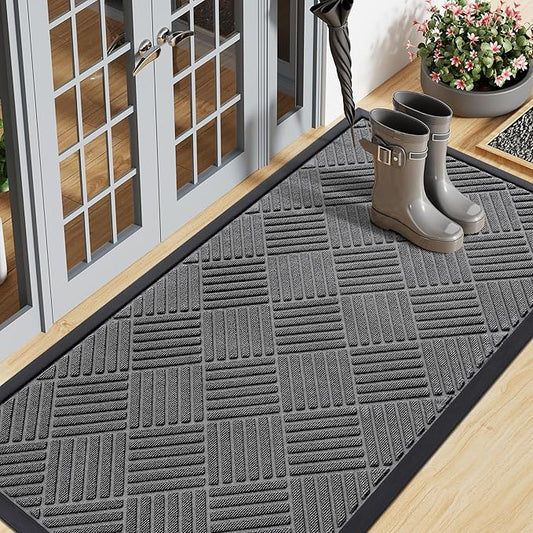 Smiry Front Door Mat Outside Entrance, Heavy Duty Outdoor Indoor Natural Rubber Doormat, Non Slip, Trap Dirt and Moisture, Easy Clean, Low Profile Patio Porch Entryway Mat, 59x23, Grey