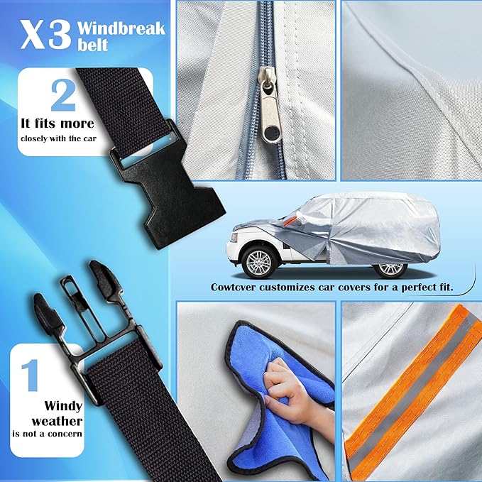 [2025 Upgrade] 10-Layer SUV Car Cover Waterproof All Weather. Outdoor Full Exterior Covers HR-V, Compass, Element, CHR, Mazda CX30 CX-30 Etc. Size A10 (Length UP to 181 inch)