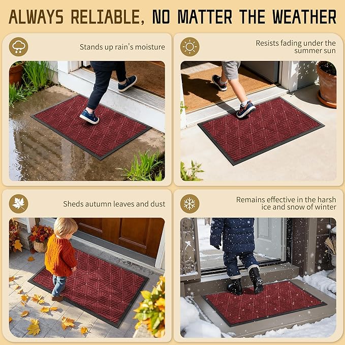Yimobra Large Door Mat 47x32, All-Weather Waterproof Non-Slip Welcome Matt Outdoor, Heavy Duty Non Slip Doormat for Entryway for Patio and Garage Indoor, Easy Clean, Black Red