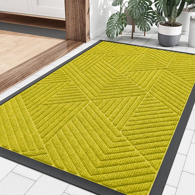 Smiry Front Door Mat Outside Entrance, Heavy Duty Sturdy Natural Rubber Doormat, Trap Dirt and Moisture, Easy Clean Low Profile Mats for Indoor Outdoor Entry, Irregular Triangle (36x24, MST-Yellow)