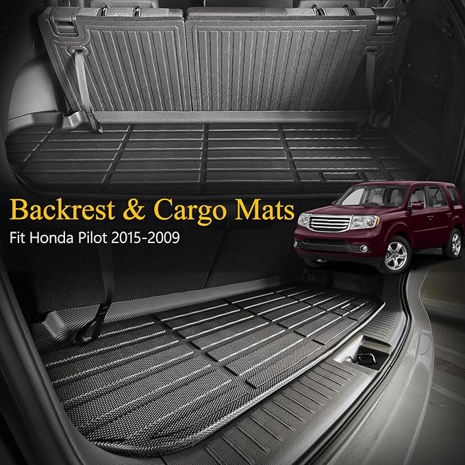Wailtnb-All Weather Cargo Liners & Backrest Mats for Honda Pilot 2009-2015 Liners Custom Fit Honda Pilot 2009 2010 2011 2012 2013 2014 2015 Waterproof Durable Easy Clean Accessories