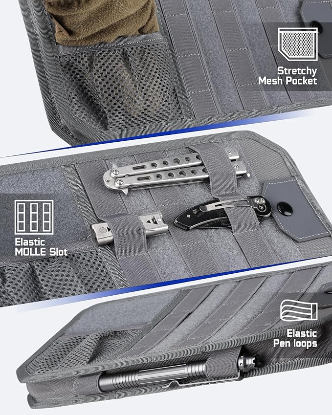 WYNEX Molle Car Sun Visor Organizer, Original Design Car Accessories with Zipper Visor Storage Pouch & Glasses Clip, Semi-Rigid Molle Panel for Tactical Gears, Fits Most Vehicles, SUVs, Trucks