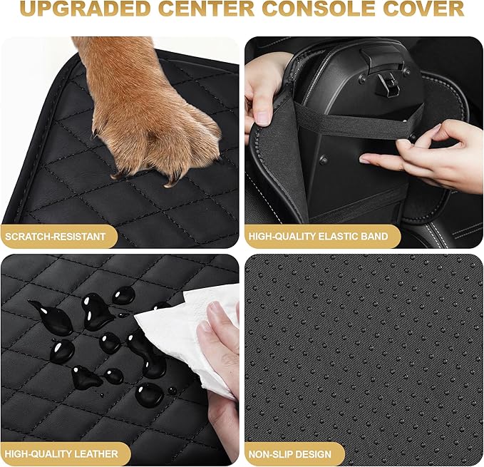 Car Armrest Cover Fit for Acura RDX Leather Center Console Cover Cushion with 2 Storage Bags(Black)
