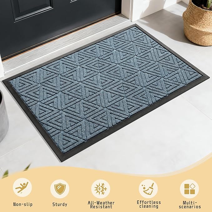 Yimobra Large Door Mat 36x24, All-Weather Waterproof Non-Slip Welcome Matt Outdoor, Heavy Duty Non Slip Doormat for Entryway for Patio and Garage Indoor, Easy Clean, Mix Blue