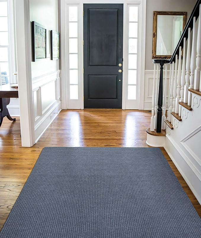 Ottomanson 5' x 6'6" Mud Mat Area Rug Scraper Carpet - Non-Slip, Dirt Trapping for Indoor & Outdoor Use - Ideal for Entryway, Garage, Kitchen, Patio & High-Traffic Areas, Gray
