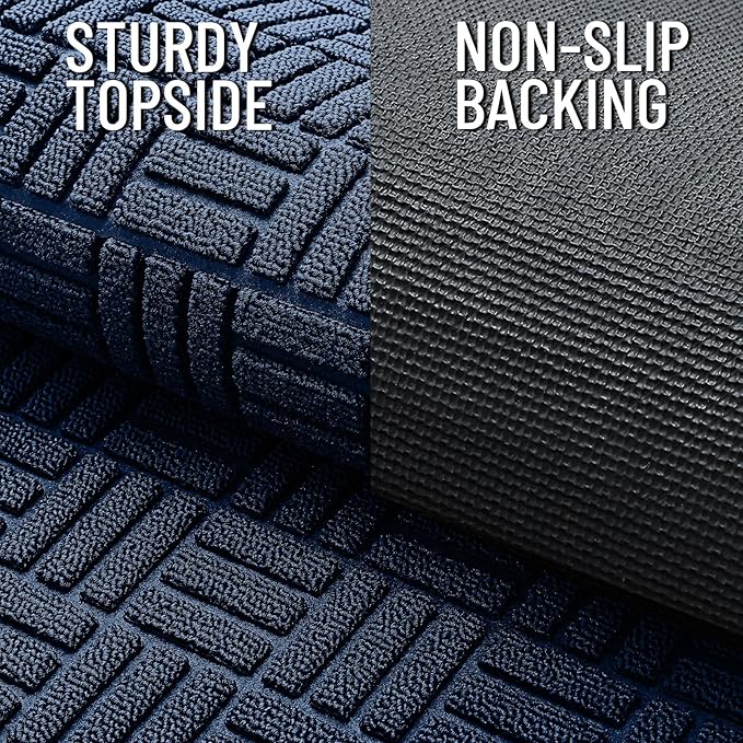 OLANLY Front Door Mat Outside Entrance 35x23, Absorbent, Heavy Duty Sturdy Natural Rubber Doormat Indoor Outdoor, Non-Slip, Stain and Fade Resistant, Low Profile Floor Mat for Entryway, Navy Blue