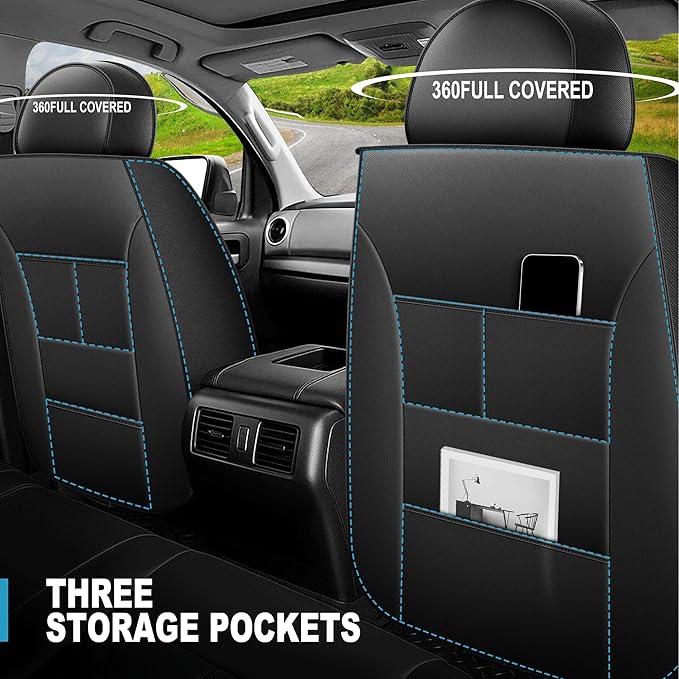 AOMSAZTO Seat Covers Toyota Tundra: Custom Fit for 2022 2023 2024 2025 2026 Toyota Tundra Crewmax Double Cab Waterproof Leather Truck Seat Covers Protectors (Black&Red)