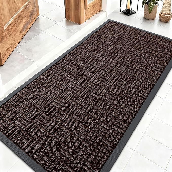 OLANLY Front Door Mat Outside Entrance 47x23, Absorbent, Heavy Duty Sturdy Natural Rubber Doormat Indoor Outdoor, Stain and Fade Resistant, Non-Slip Backing Low Profile Floor Mat for Entryway, Brown