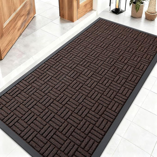 OLANLY Front Door Mat Outside Entrance 47x23, Absorbent, Heavy Duty Sturdy Natural Rubber Doormat Indoor Outdoor, Stain and Fade Resistant, Non-Slip Backing Low Profile Floor Mat for Entryway, Brown