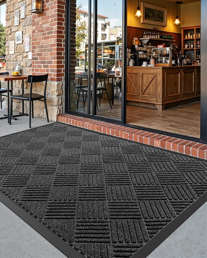 DEXI Front Door Mat Outside Entrance, 4x6 ft Rubber Entry Doormat Heavy Duty, Welcome Mats Non Slip for Inside House Floor Entryway Back Doors Exterior Patio, Diamond Black