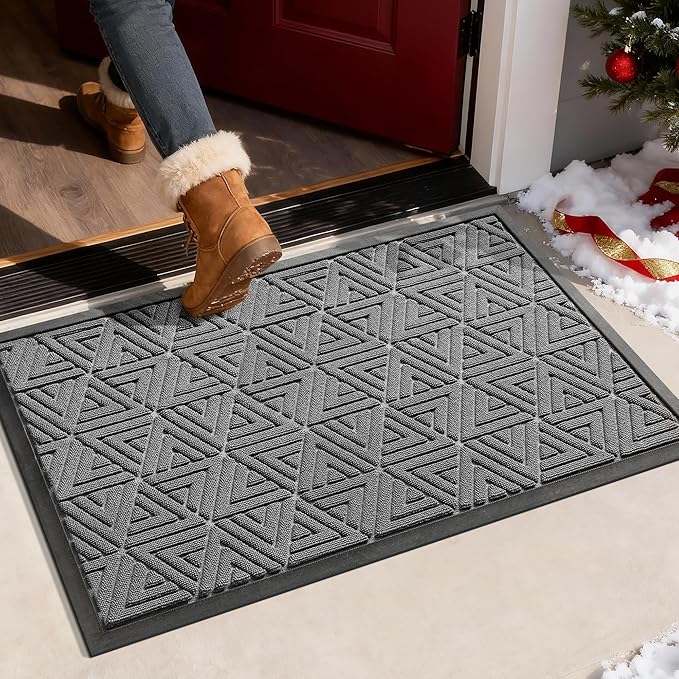Yimobra Large Door Mat 36x24, All-Weather Waterproof Non-Slip Welcome Matt Outdoor, Heavy Duty Non Slip Doormat for Entryway for Patio and Garage Indoor, Easy Clean, Grey