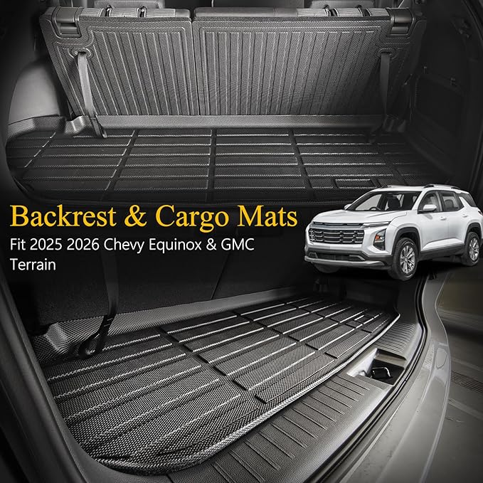 Wailtnb-All Weather Cargo Liners & Backrest Mats for Chevrolet Equinox 2025 2026 (Not EV)& GMC Terrain 2025 Liners Custom Fit Chevrolet Equinox 2025 2026 & GMC Terrain Waterproof Durable Accessories