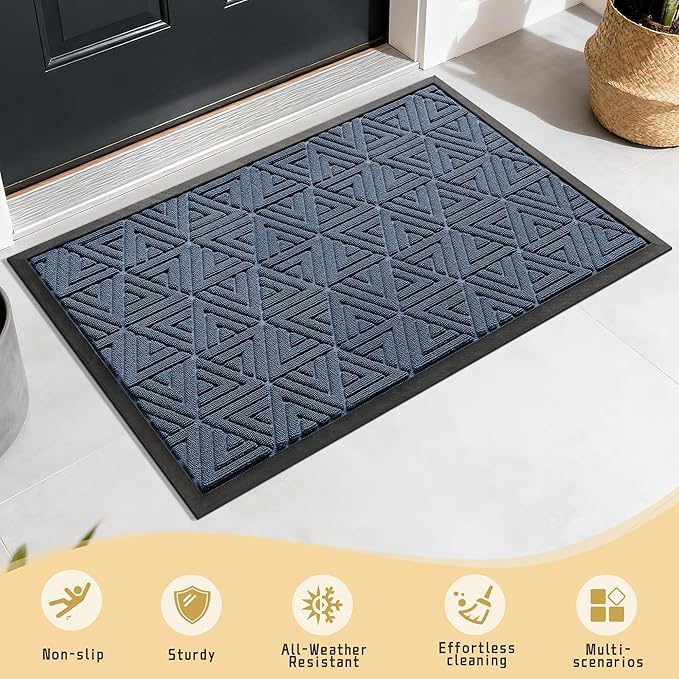 Yimobra Large Door Mat 36x24, All-Weather Waterproof Non-Slip Welcome Matt Outdoor, Heavy Duty Non Slip Doormat for Entryway for Patio and Garage Indoor, Easy Clean, Blue