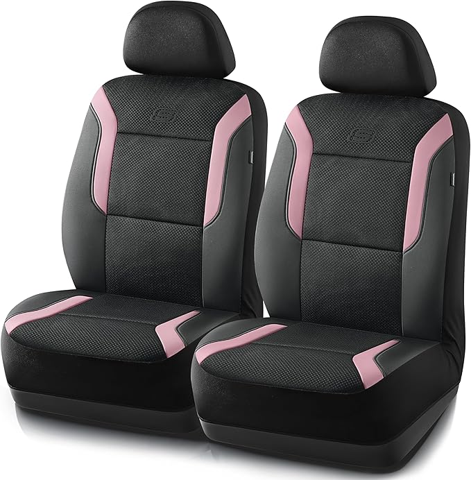 Skechers Memory Foam Car Seat Covers, Air Cool Mesh Thick Seat Covers, Car Seat Covers Front Seats Airbag Compatible, Automotive Comfort Protection for Most Cars, Vans,Trucks, SUVs,Pink