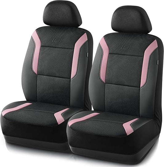 Skechers Memory Foam Car Seat Covers, Air Cool Mesh Thick Seat Covers, Car Seat Covers Front Seats Airbag Compatible, Automotive Comfort Protection for Most Cars, Vans,Trucks, SUVs,Pink