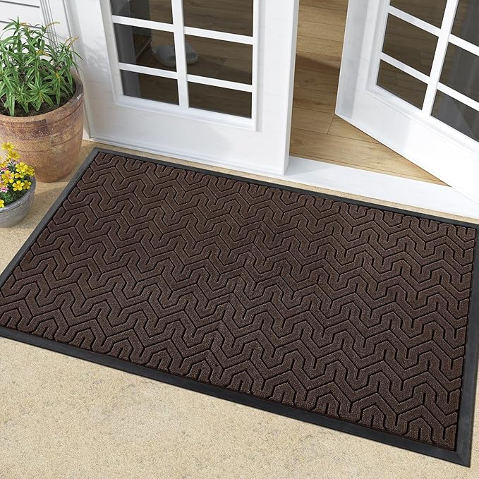 Yimobra Large Door Mat Outside Entrance 36x24, Waterproof Heavy Duty Outdoor Mats for Front Door, Non Slip Rubber Entry Mat for Garage Patio Indoor, Easy Clean, Brown
