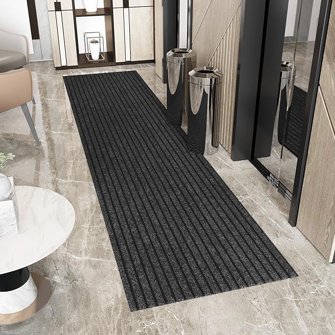 Ottomanson 2'7" x 24' Hallway Runner with Scraper Pile - Extra Durable Non-Slip Rug Mat for Indoor & Outdoor Use - Ideal for Kitchen, Entryway & Garage - High-Traffic Carpet, Black