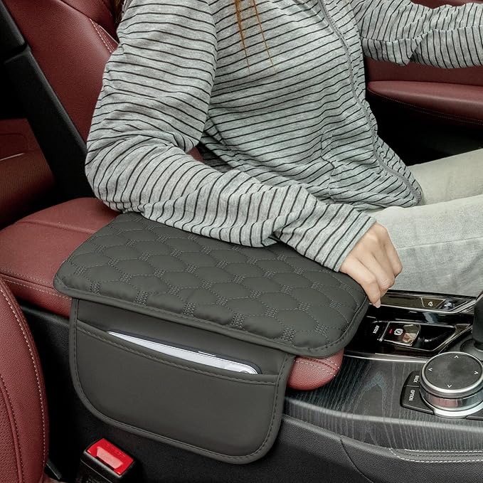 Universal Center Console Cover, with Leather Side Pockets for Car, Middle Console Cover Lid for Truck | Auto | SUV, Interior Accessories Prevent Scratching (Light Yellow, S)