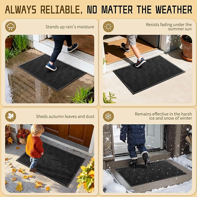 Yimobra Extra Large Door Mat 60x36, All-Weather Waterproof Non-Slip Welcome Matt Outdoor, Heavy Duty Non Slip Doormat for Entryway for Patio and Garage Indoor, Easy Clean, Black