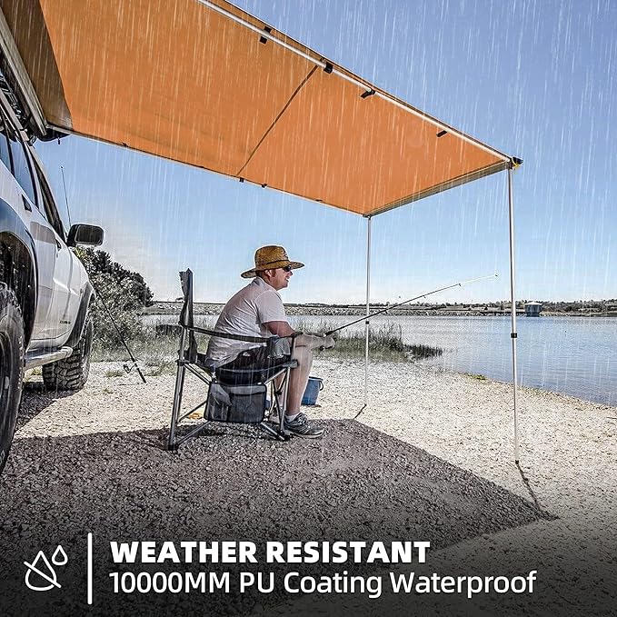 Vehicle Awning, 8.2ft x 8.2ft, Rooftop Pullout Ripstop UPF50+ Side Awning, Reinforced Hinges & Poles for Jeep/SUV/Truck/Van