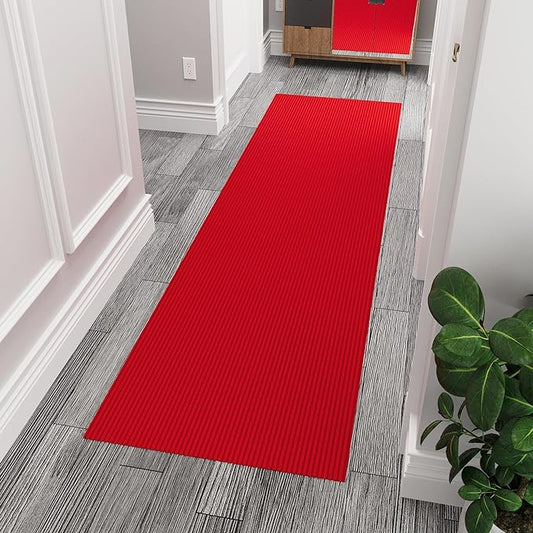 Ottomanson 2'7" x 7' Hallway Runner with Scraper Pile Extra Durable Non-Slip Rug Mat for Indoor & Outdoor Use - Ideal for Kitchen, Entryway, Patio & Garage - High-Traffic Carpet, Red