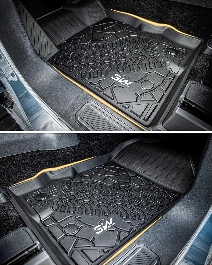 3W Floor Mats & Cargo Liner Fit for 2021-2024 2025 Ford Bronco 4 Door, TPE All Weather Custom Fit Floor Liner 1st 2nd Row and Full Set Trunk Mats, Black (Not for Bronco Sport & Rubberized Floor)
