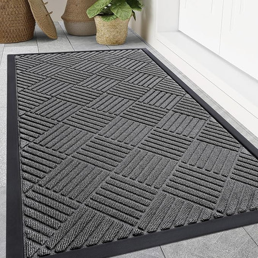 Smiry Front Door Mat Outside Entrance, Heavy Duty Outdoor Indoor Natural Rubber Doormat, Non Slip, Trap Dirt and Moisture, Easy Clean, Low Profile Patio Porch Entryway Mat, 71x47, Grey