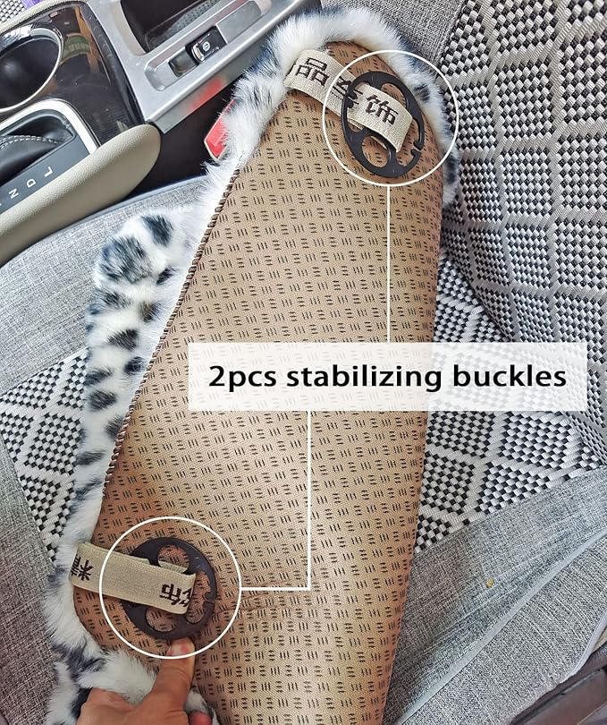 Winter Soft Warm Faux Rabbit Fur car seat Cushion,Universal fit Plush Front and Back Fuzzy car seat Pads Cushion Cover Protector - 1pcs (Front seat 1pcs, Leopard dots)