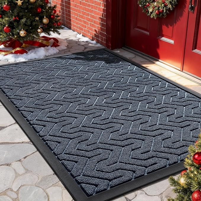 Yimobra Large Door Mat Outside Entrance 36x24, Waterproof Heavy Duty Outdoor Mats for Front Door, Non Slip Rubber Entry Mat for Garage Patio Indoor, Easy Clean, Blue