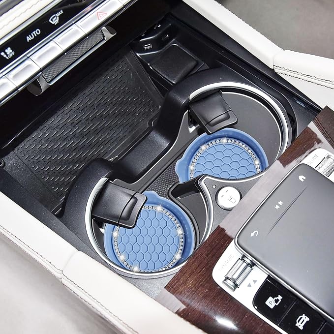 Amooca Car Cup Coaster Universal Non-Slip Cup Holders Bling Crystal Rhinestone Car Interior Accessories 2 Pack Gray Blue