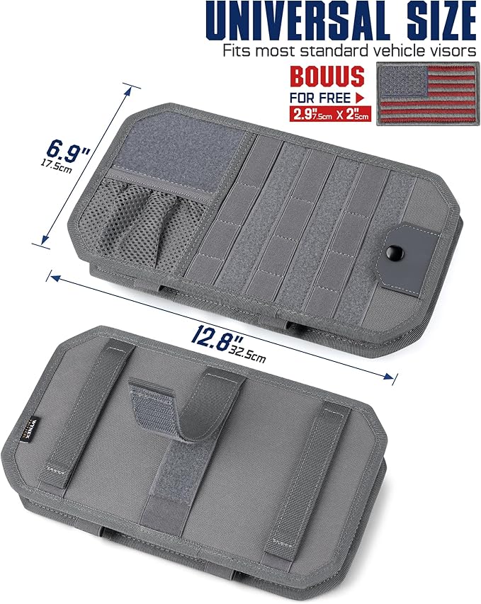 WYNEX Molle Car Sun Visor Organizer, Original Design Car Accessories with Zipper Visor Storage Pouch & Glasses Clip, Semi-Rigid Molle Panel for Tactical Gears, Fits Most Vehicles, SUVs, Trucks