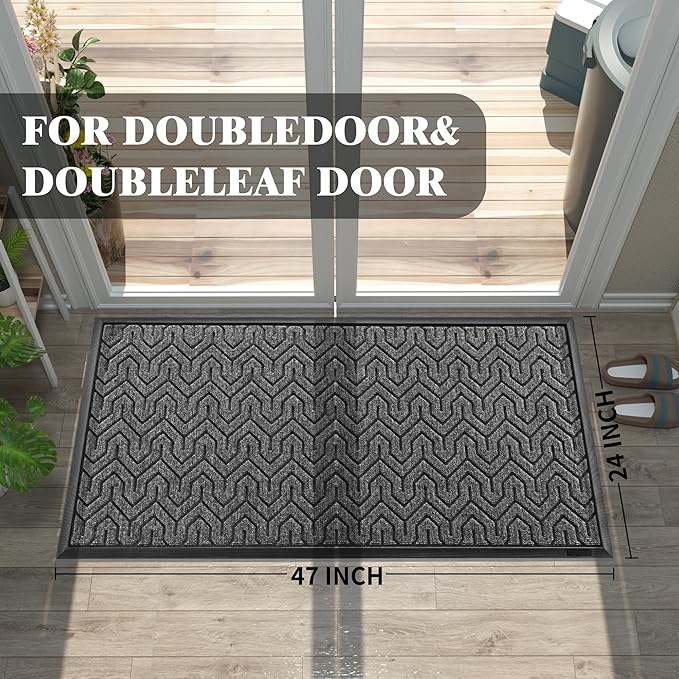 Yimobra Large Door Mat Outside Entrance 47x24, Waterproof Heavy Duty Outdoor Mats for Front Door, Non Slip Rubber Entry Mat for Garage Patio Indoor, Easy Clean, Mix Grey