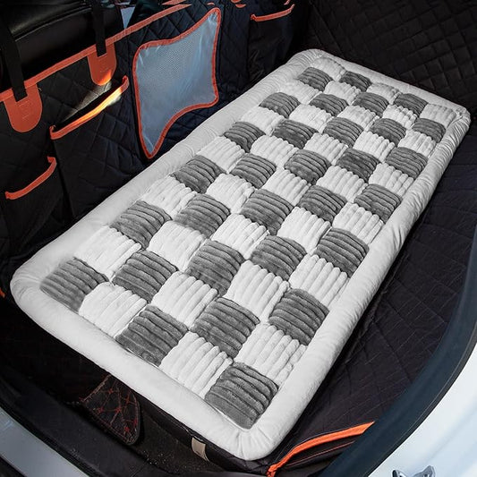 Soulbond Backseat Pet Bed Mat,Dog Bed for Car,Fuzzy Dog Seat Cover for Car Back Seat, Non-Slip Travel Pet Mat, Fit for Backseat Extenders and Seat Covers(Gray and White)