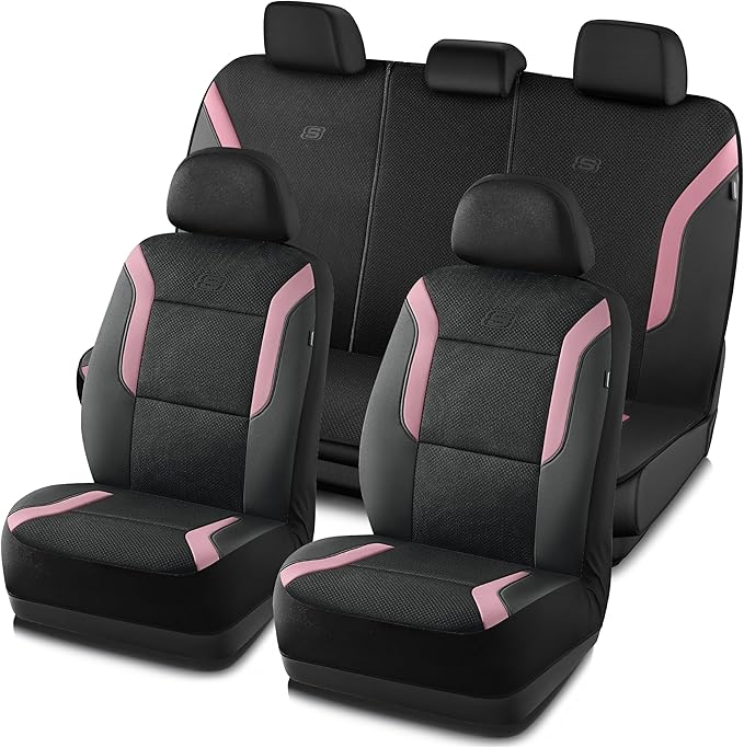 Skechers Memory Foam Car Seat Covers, Air Cool Mesh Thick Seat Covers, Car Seat Full Sets, Airbag Compatible, Automotive Comfort Protection for Most Cars,Vans,Trucks, SUVs,Pink
