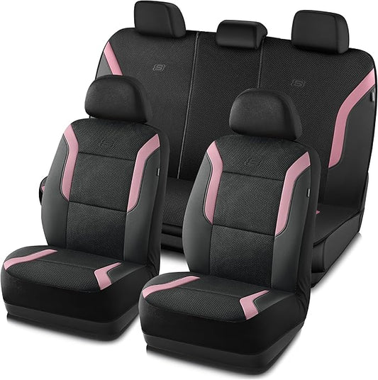 Skechers Memory Foam Car Seat Covers, Air Cool Mesh Thick Seat Covers, Car Seat Full Sets, Airbag Compatible, Automotive Comfort Protection for Most Cars,Vans,Trucks, SUVs,Pink