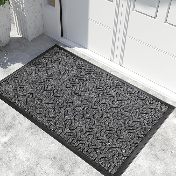 Yimobra Large Door Mat Outside Entrance 47x32, Waterproof Heavy Duty Outdoor Mats for Front Door, Non Slip Rubber Entry Mat for Garage Patio Indoor, Easy Clean, Mix Grey