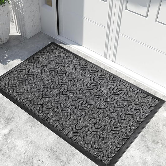 Yimobra Large Door Mat Outside Entrance 47x32, Waterproof Heavy Duty Outdoor Mats for Front Door, Non Slip Rubber Entry Mat for Garage Patio Indoor, Easy Clean, Mix Grey