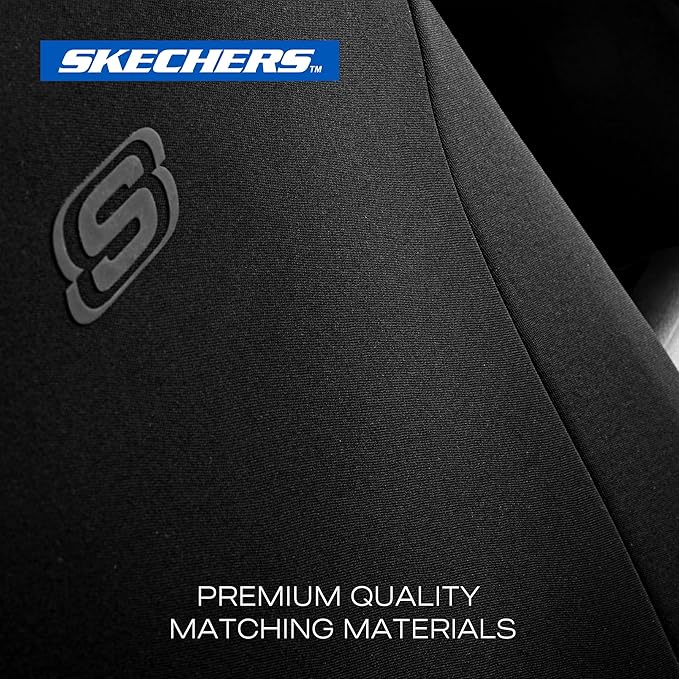 Skechers Seat Covers, Premium Breathable Polyester Car Seat Covers, Car Seat Covers Full Set Airbag Compatible, Automotive Comfort for Most Cars, Vans, Trucks, SUVs (Full Set,Black)