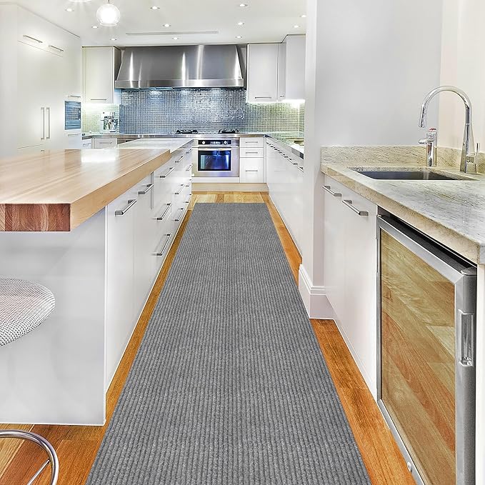 Ottomanson 2'7" x 28' Hallway Runner with Scraper Pile - Extra Durable Non-Slip Rug Mat for Indoor & Outdoor Use - Ideal for Kitchen, Entryway & Garage - High-Traffic Carpet, Gray