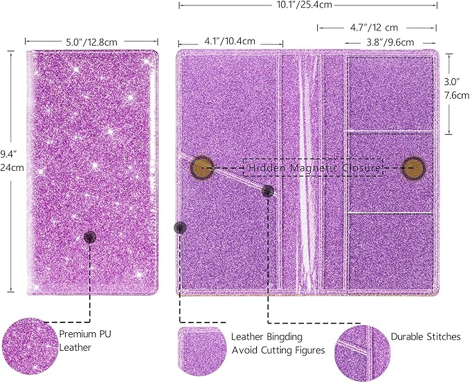 TOURSUIT Car Registration and Insurance Card Holder, Vehicle License Document Glove Box Compartment Organizer, Interior Car Accessories for Women Men Teens (Glitter Purple)