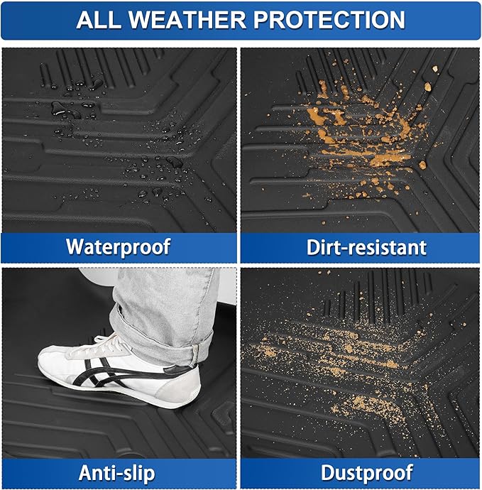 Weize Floor Mats Cargo Liner for Chevrolet Silverado 1500/GMC Sierra 1500 2019-2024 2025, Chevy Silverado/GMC Sierra 2500HD/3500HD Crew Cab 2020-2024 2025 (Rear Row with Carpeted Under-seat Storage)